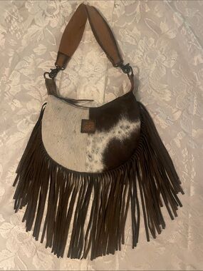 STS Ranchwear Brown & White Hair-on-Hide Fringe Shoulder Bag